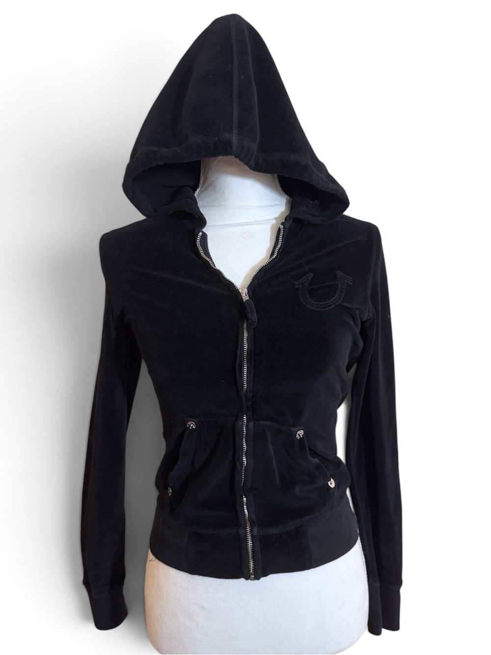 TRUE RELIGION VINTAGE Y2K ZIP UP VELOUR HOODIE